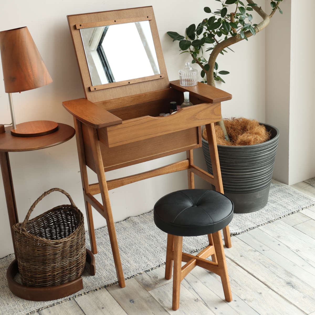 美品！　ドレッサー&ミニデスク　　収納スツール付 ドレッサー スツール付き 椅子セット 化粧台 ミラー 鏡 収納 引き出し