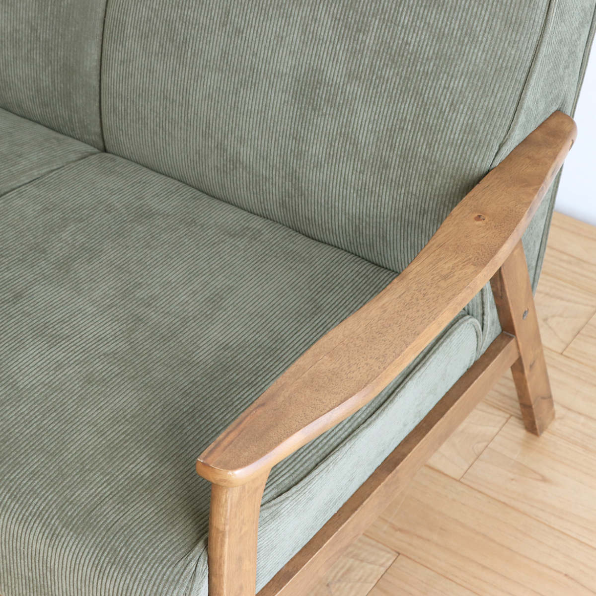 ソファ 2人掛け 天然木肘付き コーデュロイ カントリー調 幅116cm