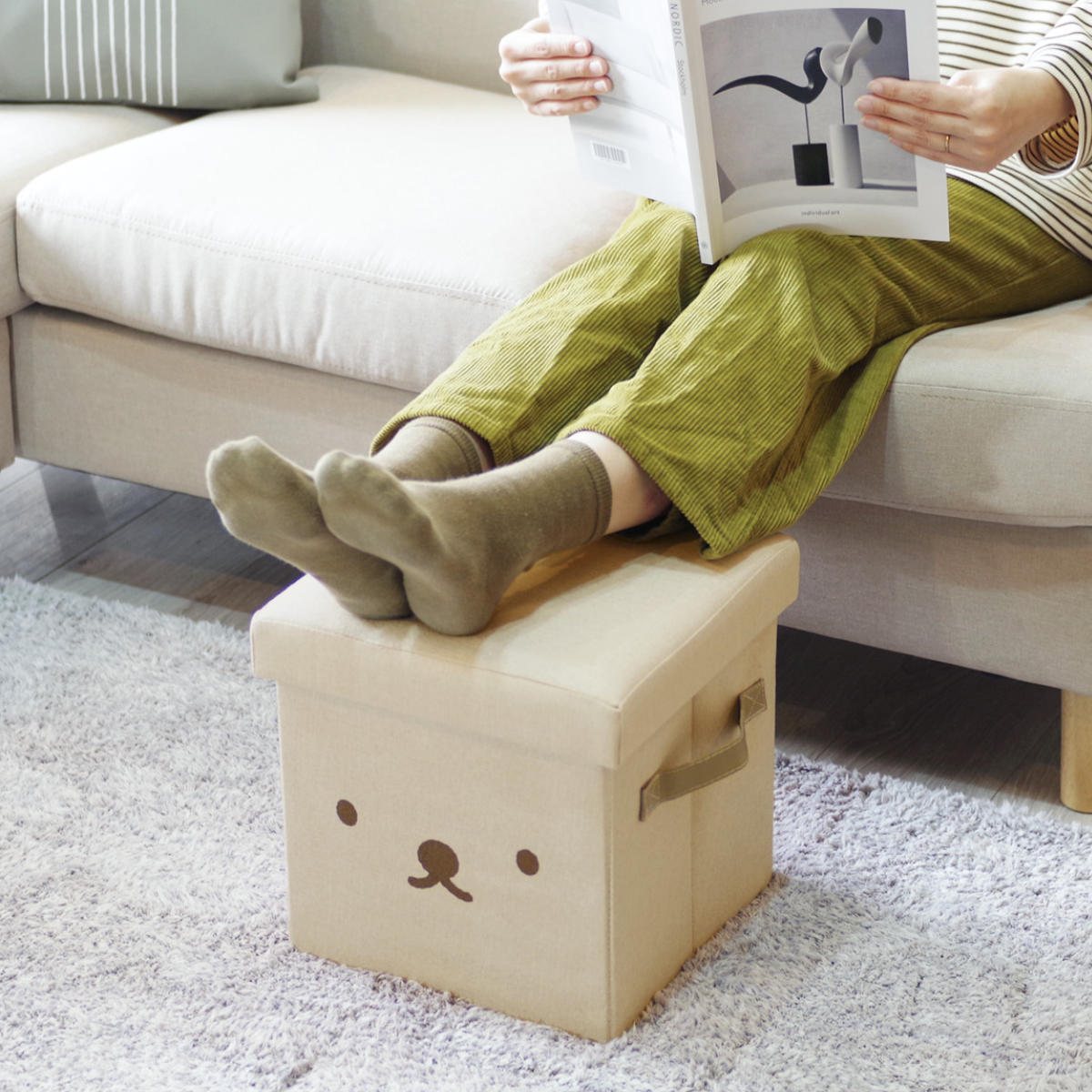 オカトー 収納ボックス 収納できるスツール ミッフィー 布 フタ付き