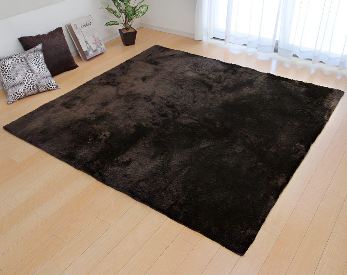 イケヒコ ラグ カーペット シャギー調 2畳 無地 ラルジュ 約185×185cm