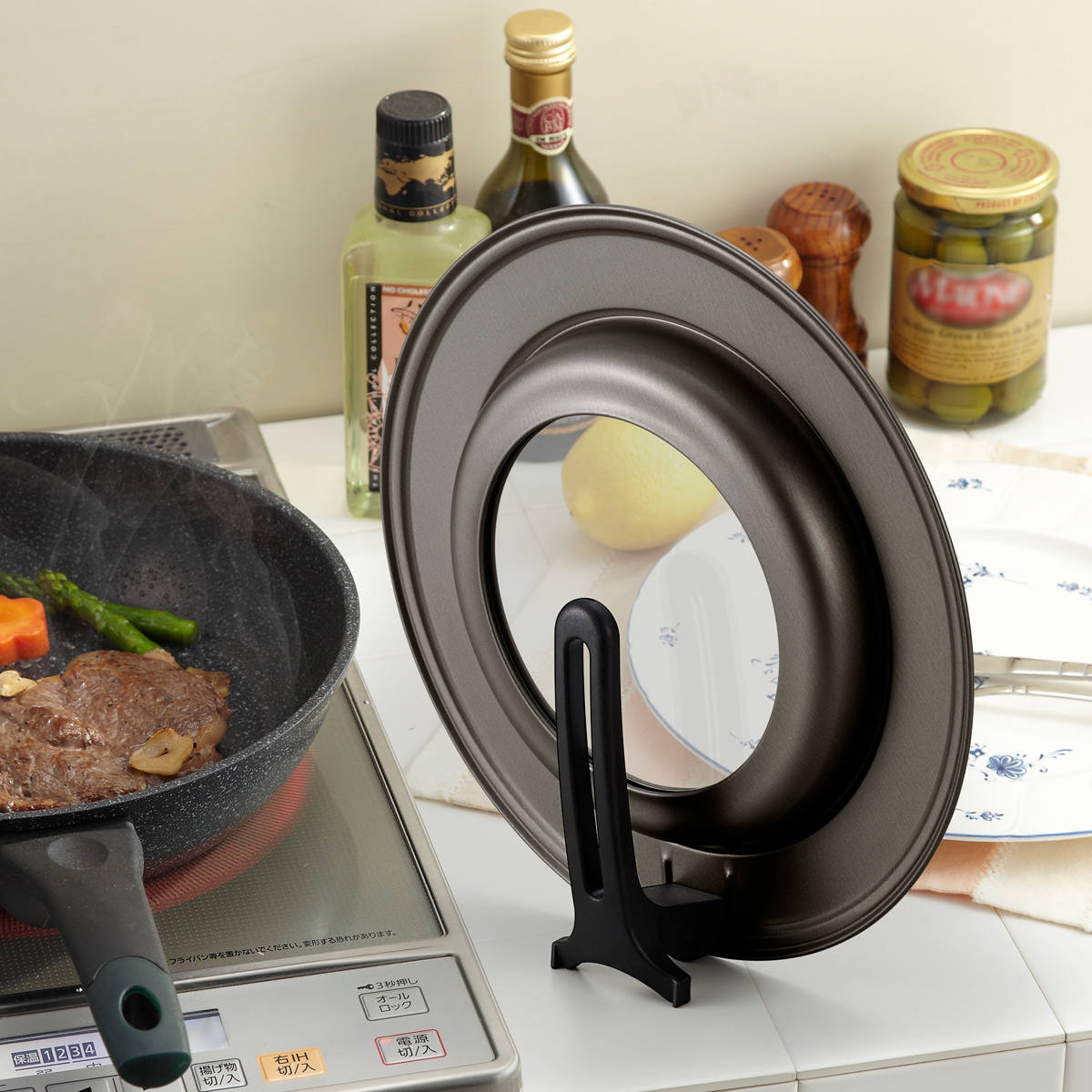 竹原製缶 フライパン 蓋 L 24cm〜28cm スタンド付き ガラス窓付き