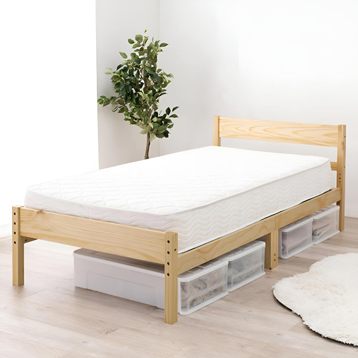 HAGiHARA（萩原） シングルベッド すのこ 高さ調節 床下収納 天然木