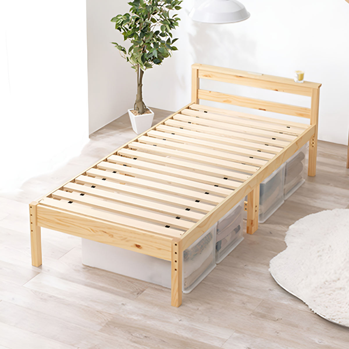 すのこベッド HAGiHARA（萩原） シングルベッド すのこ 2口コンセント 宮棚付 高さ