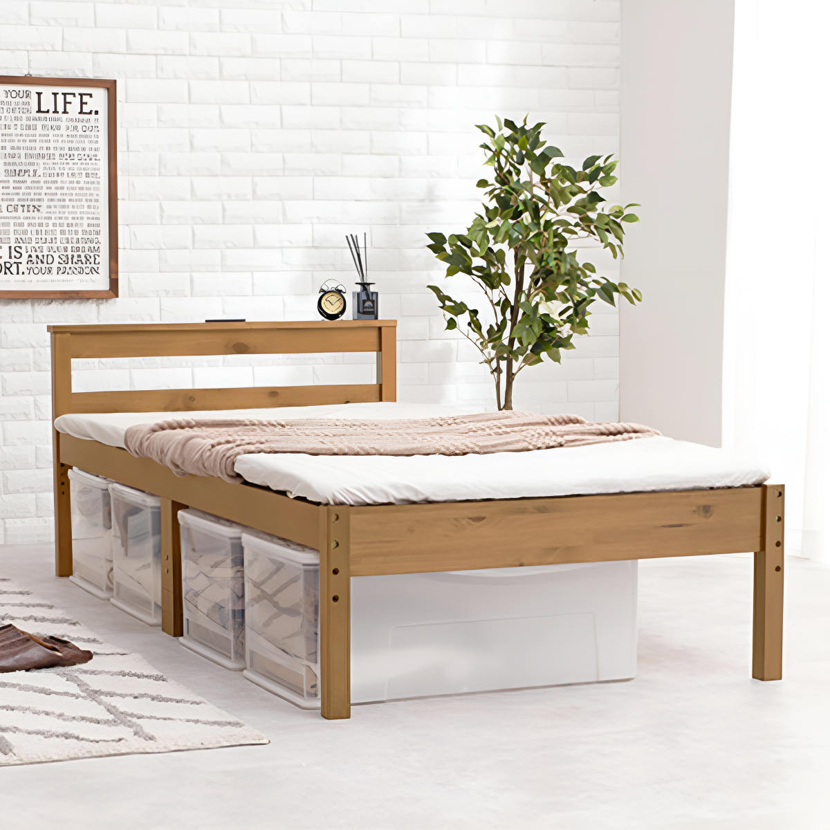 HAGiHARA（萩原） シングルベッド すのこ 2口コンセント 宮棚付 高さ