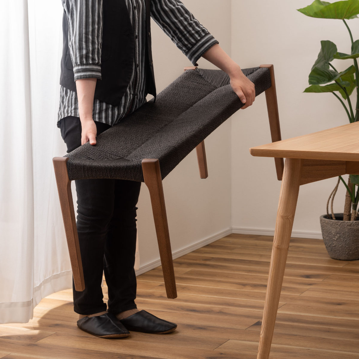 東谷 ダイニングベンチ 北欧 2人掛け ソファ 持ち運び簡単 幅105cm