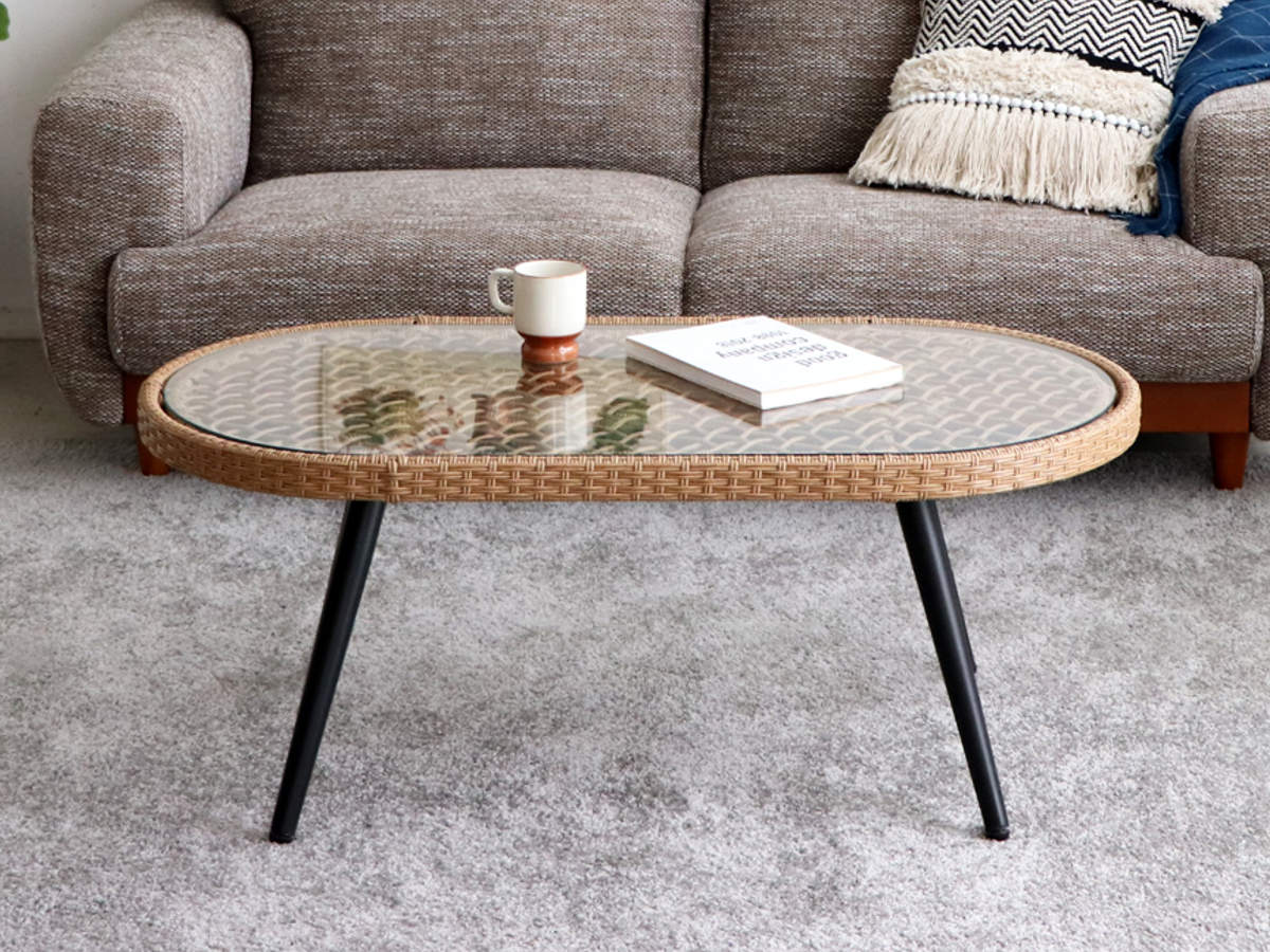 東馬（Tohma） リゾネア リビングテーブル 幅105cm ラタン調 ガラス天