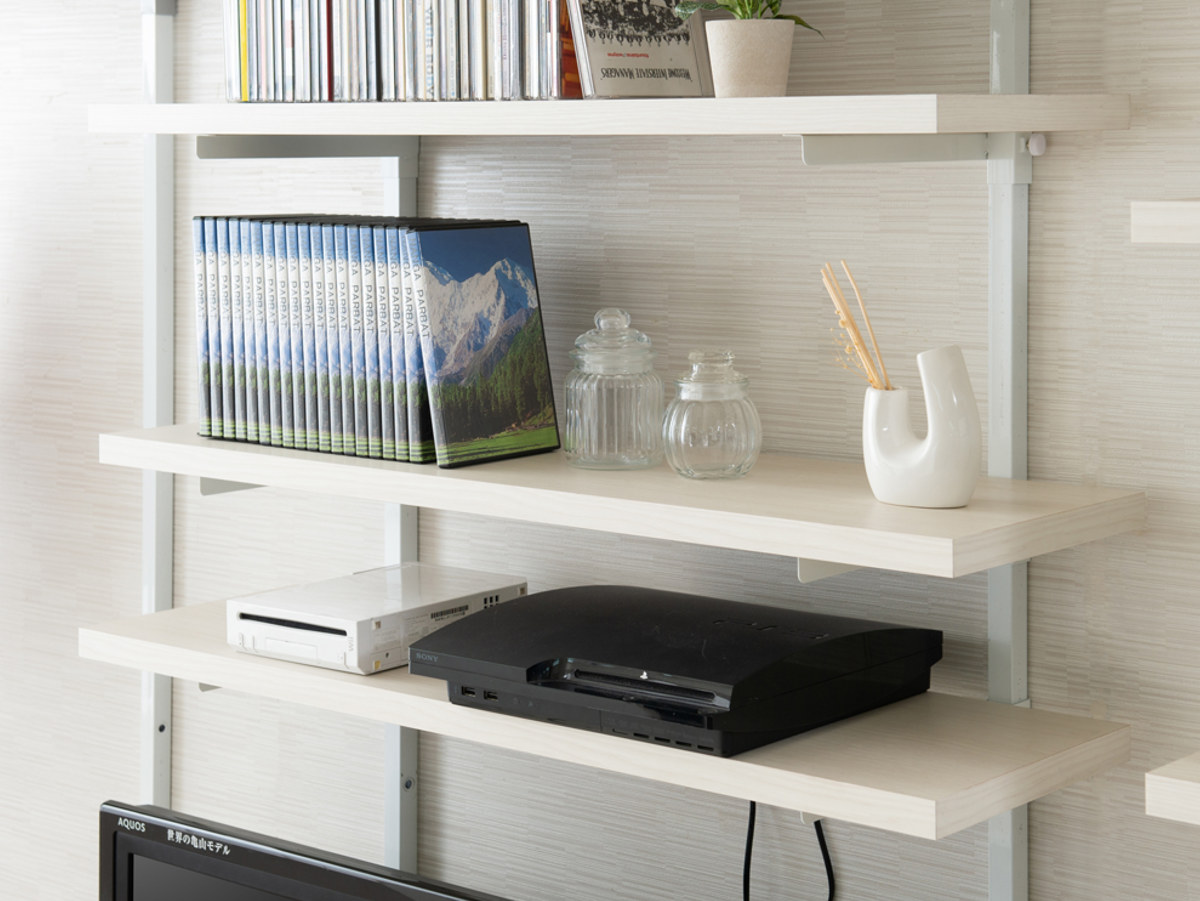 突っ張りオープンラック専用 追加棚 木目 無段階調整 幅90cm用 （ 棚板