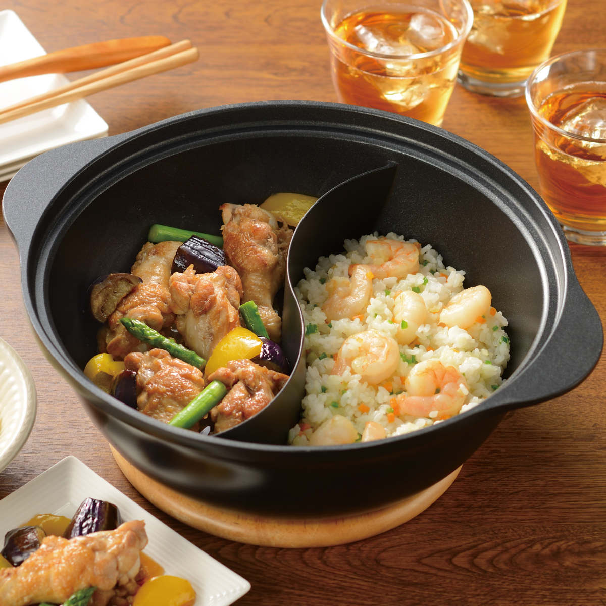 和平フレイズ 卓上鍋 26cm 仕切り付き スキップタイム 二食鍋 （ IH