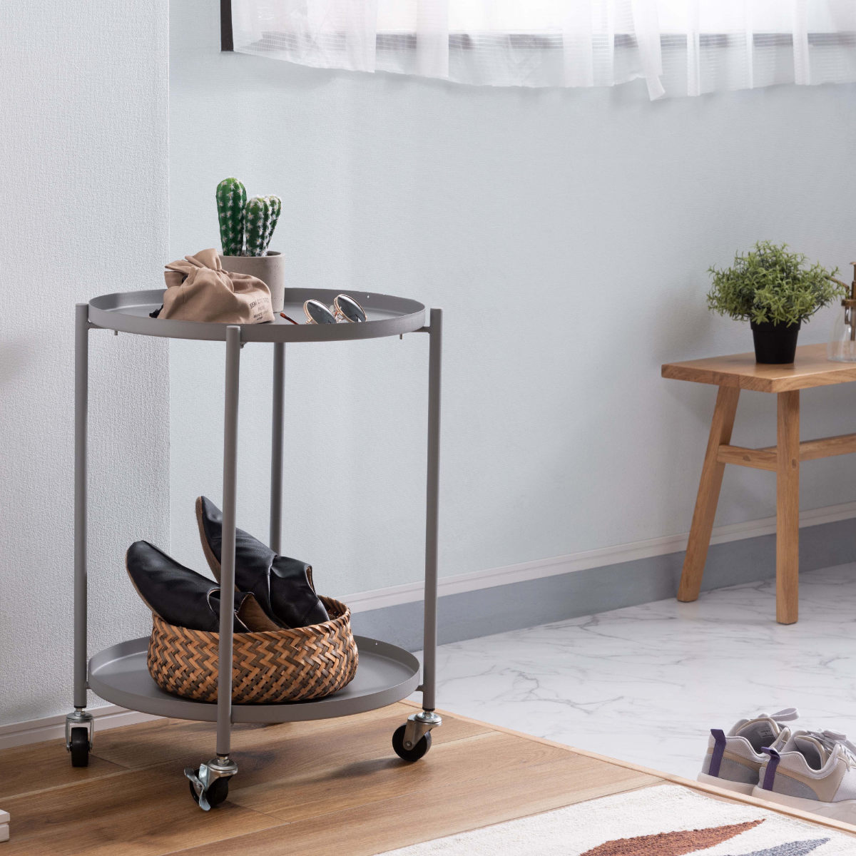 東谷 サイドテーブル キャスター 丸 収納 持ち運び簡単 高さ59cm