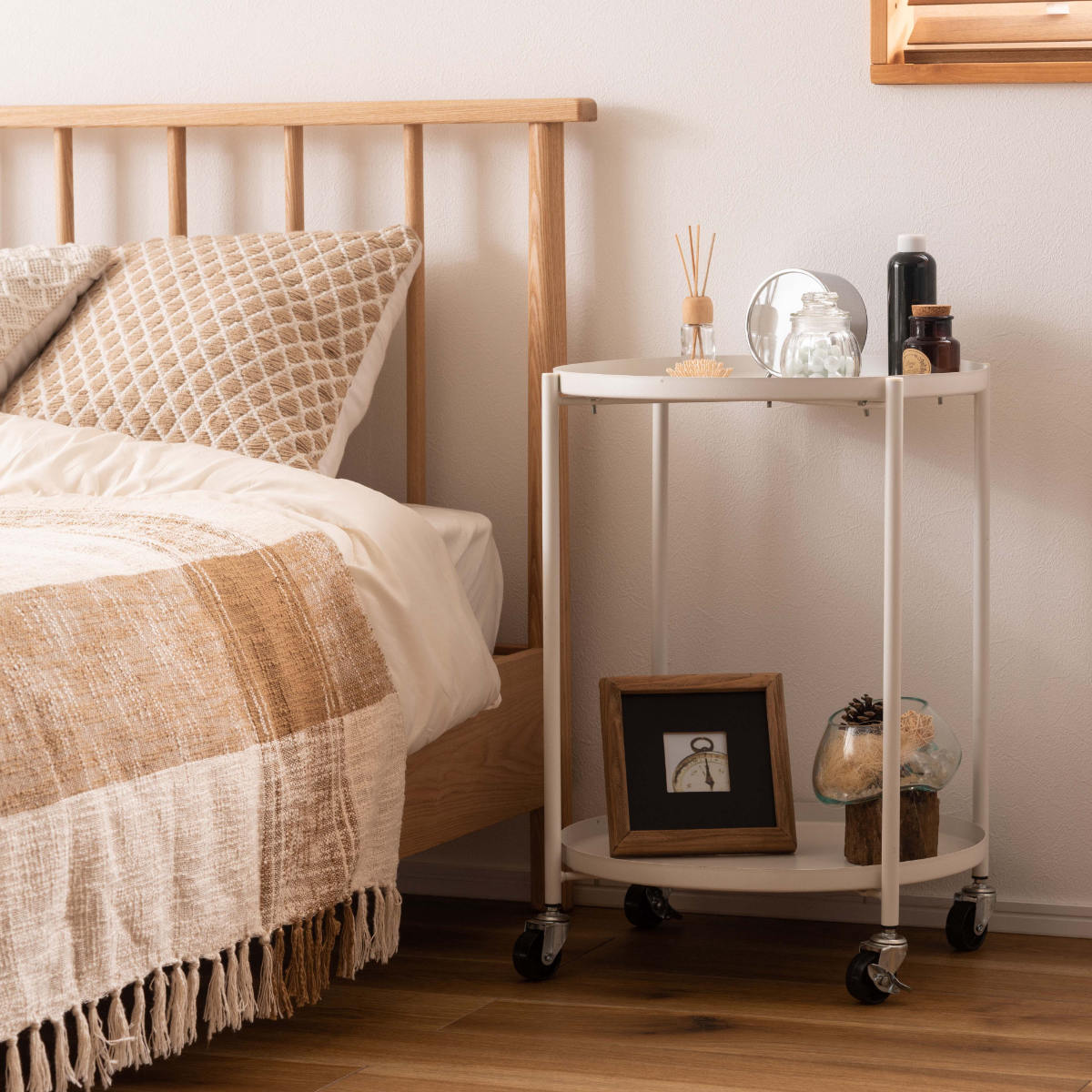 東谷 サイドテーブル キャスター 丸 収納 持ち運び簡単 高さ59cm