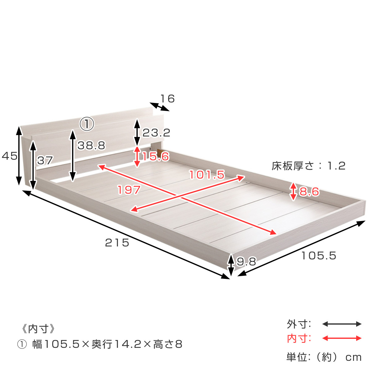 フロアベッド シングル すのこ 2口コンセント付 宮棚 抗菌防臭 （ ローベッド ベッド 低床 ロータイプ ベット フレーム 木製 ） :  439951 : リビングート ヤフー店 - 通販 - Yahoo!ショッピング