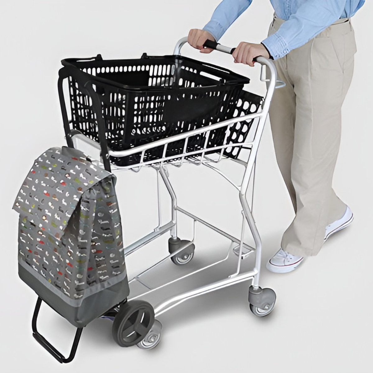 ウノフク ショッピングカート ネコ柄 折りたたみ 軽い 買い物中