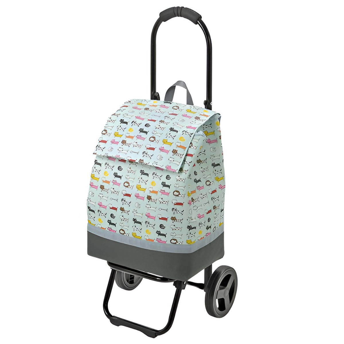 かわいいネコ柄のショッピングカート ウノフク ショッピングカート ネコ柄 折りたたみ 軽い 買い物中