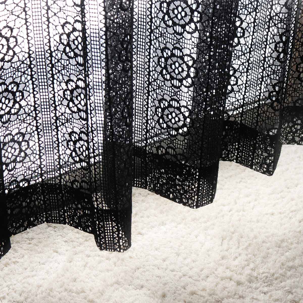 レースカーテン ブラックレース 130×176〜228cm 2枚組 （ カーテン