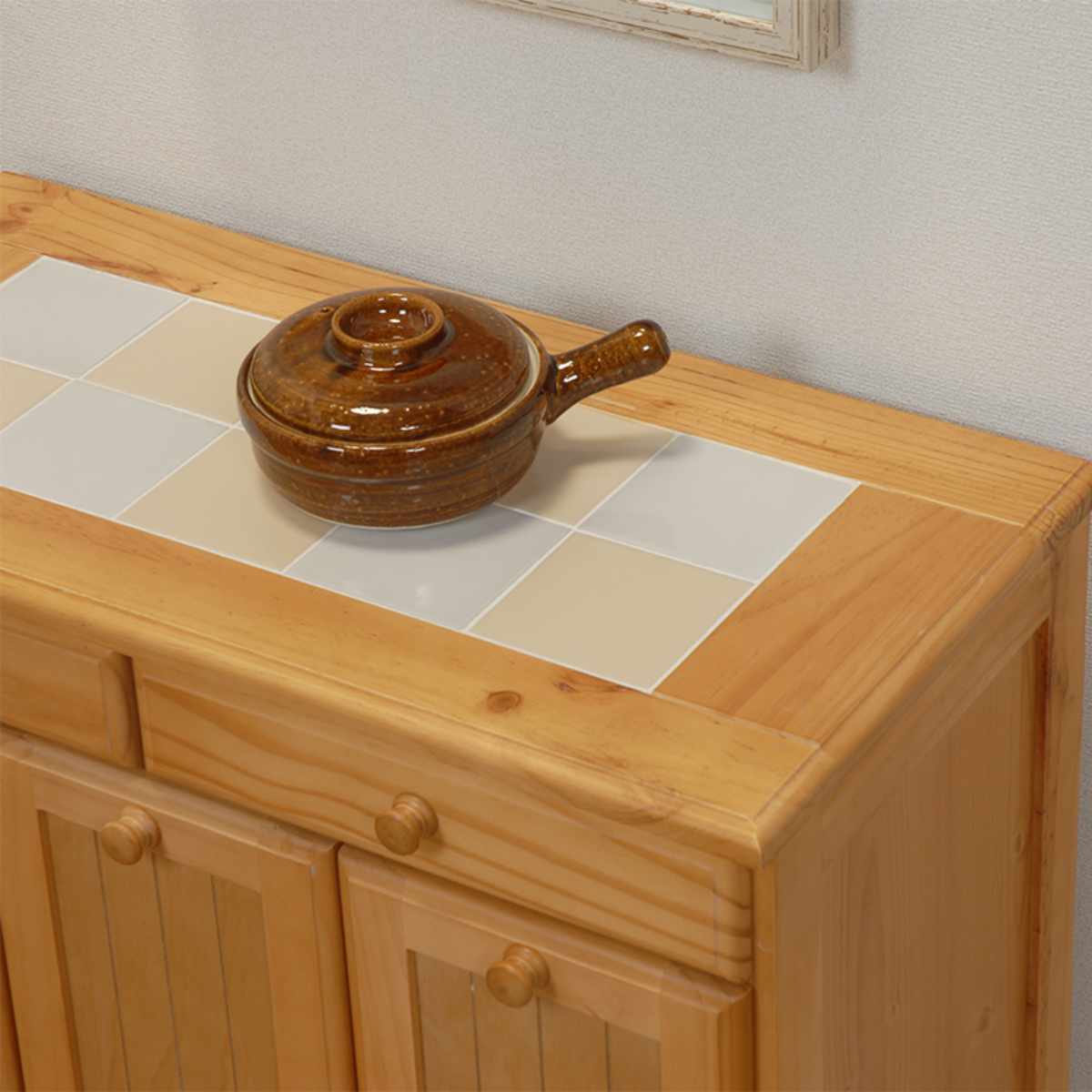 HAGiHARA（萩原） キッチンカウンター 木製 ダストボックス収納 タイル