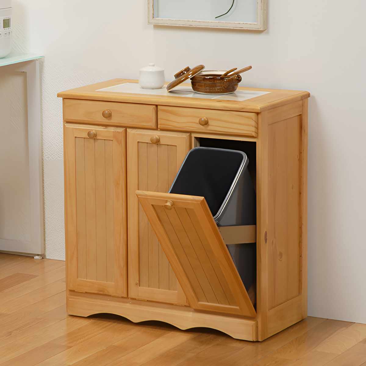 HAGiHARA（萩原） キッチンカウンター 木製 ダストボックス収納 タイル