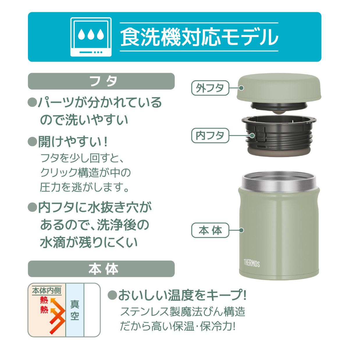 サーモス スープジャー 300ml 真空断熱ス...の詳細画像5