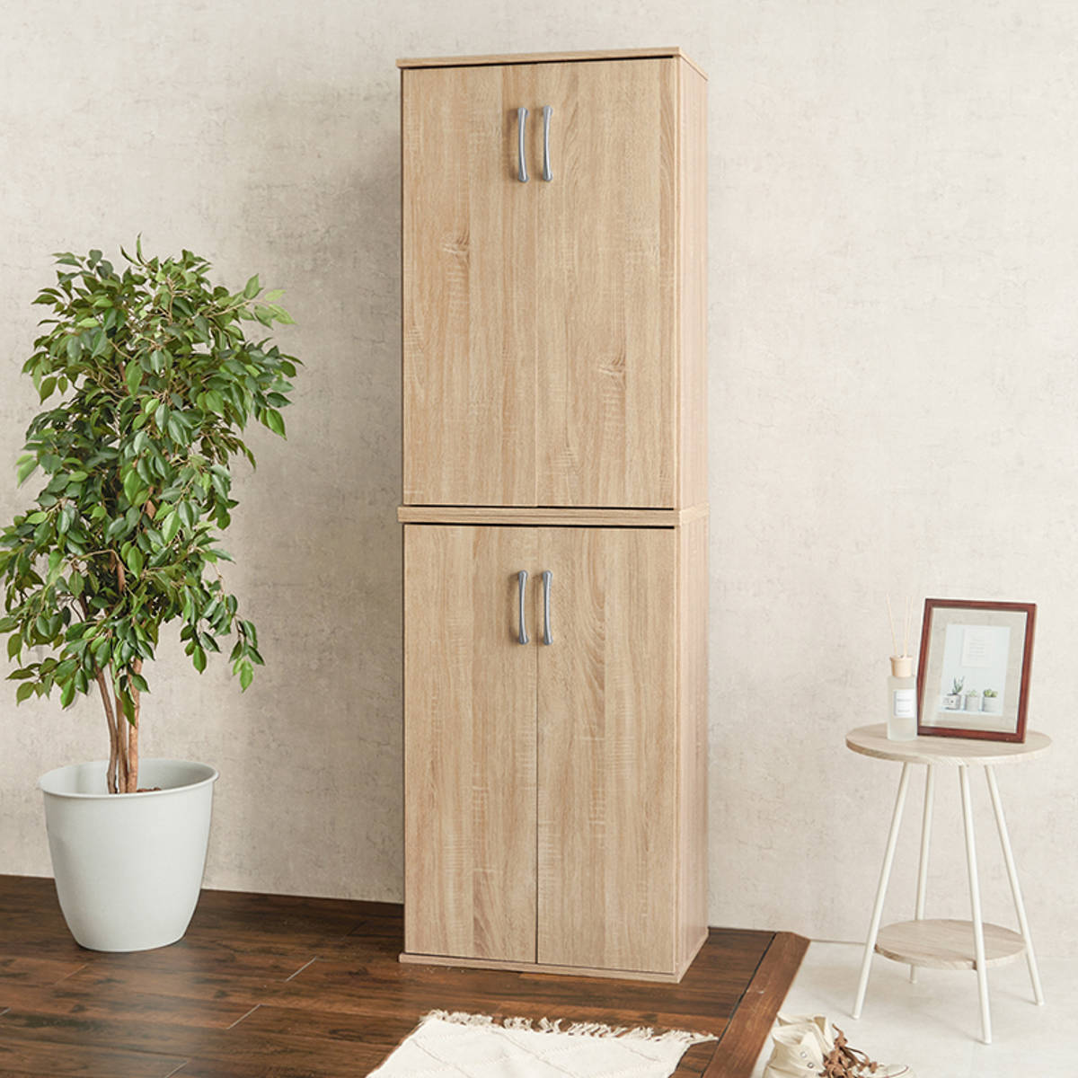 HAGiHARA（萩原） シューズボックス 幅60cm 2点セット 木目調 通気口兼