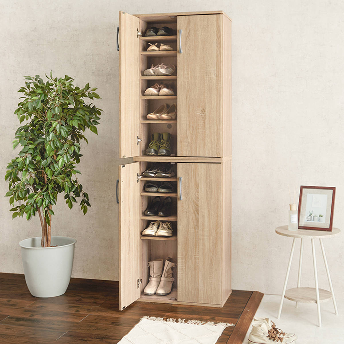 HAGiHARA（萩原） シューズボックス 幅60cm 2点セット 木目調 通気口兼