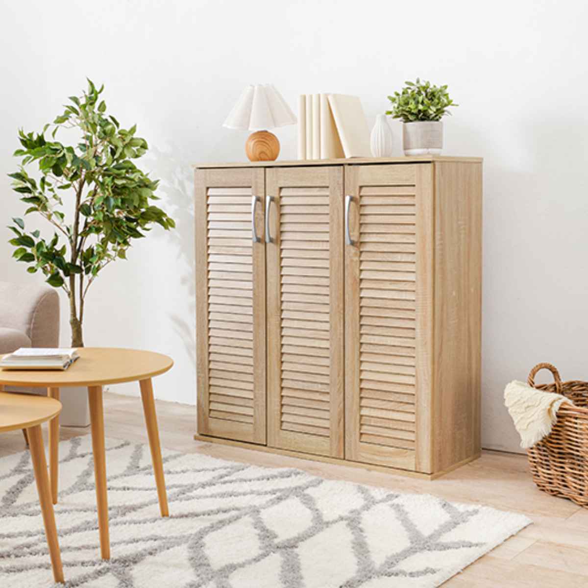 HAGiHARA（萩原） シューズボックス 幅89cm 最大28足収納可能 木目