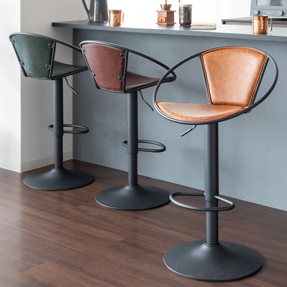 宮武製作所 バーチェア 座面高58.5〜79cm ラウンドフレーム