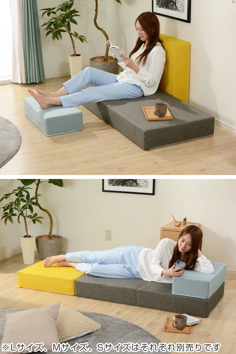 ソファ　ソファー　リビングソファ　ローソファ　リクライニング　デニムブルー ソファ 幅120cm ブロックソファ Lサイズ ダリアン デニム調