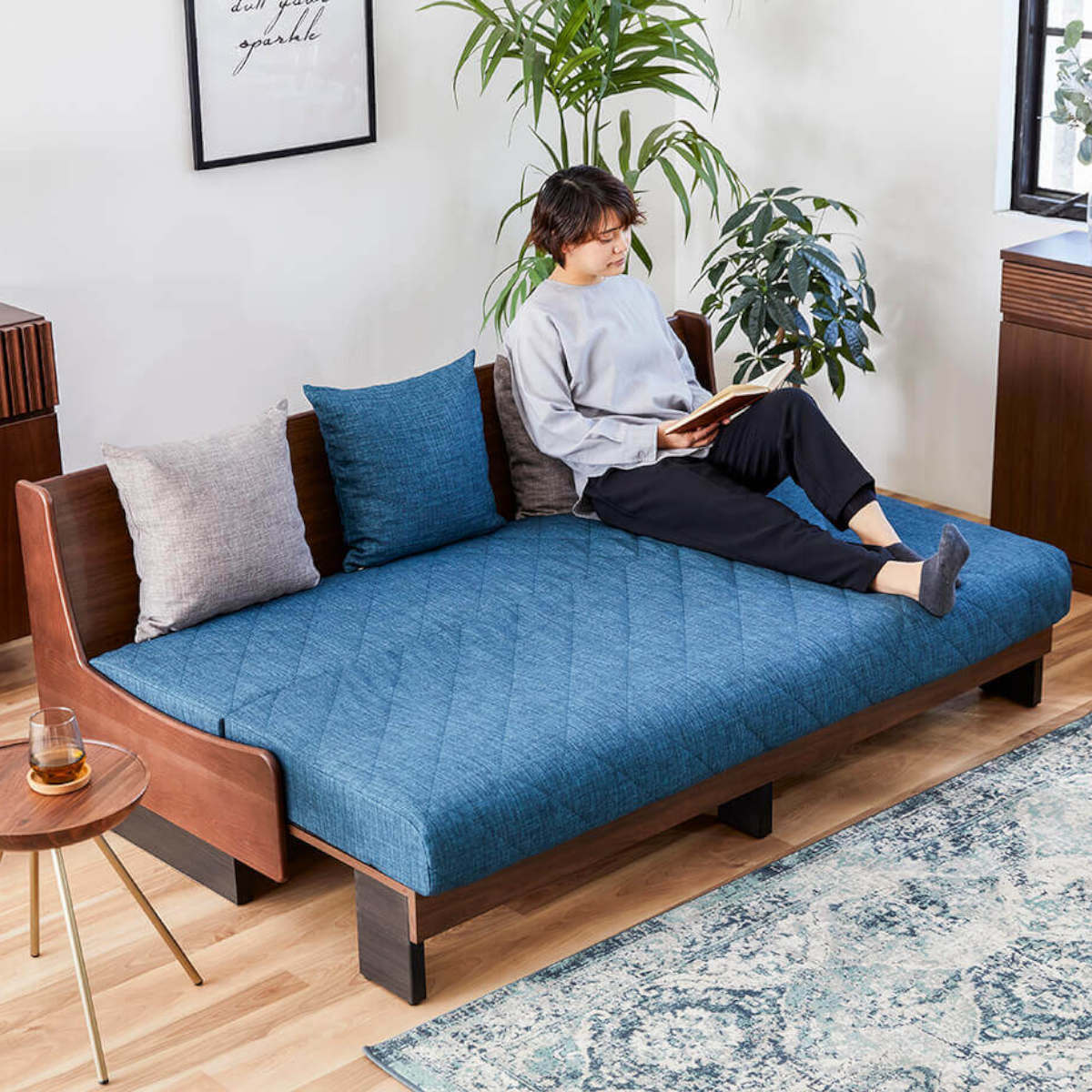 ソファベッド 3人掛け 伸縮 カバー マットレス 洗浄可能 天然木