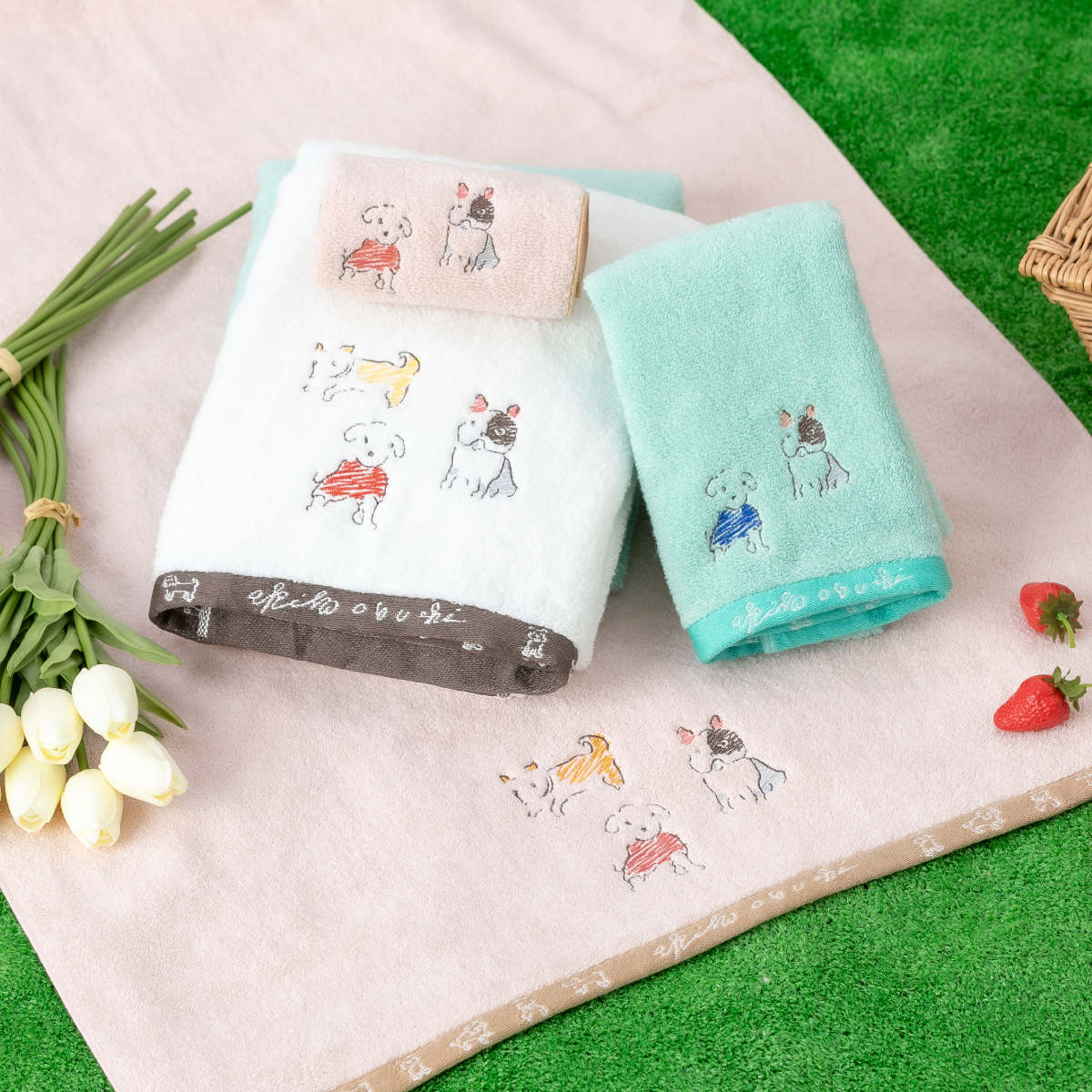 フェイスタオル 34×80cm 日本製 Wonderful World by obuchi わんぱく