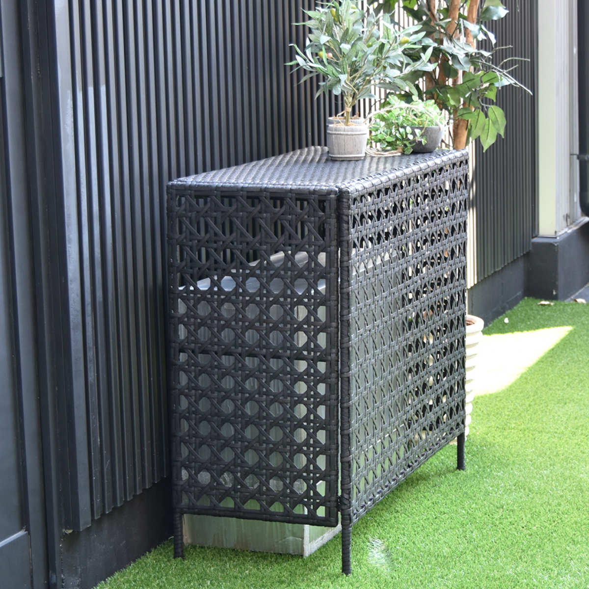 室外機カバー ラタン調 日よけ 省エネ （ エアコン室外機カバー ラタン