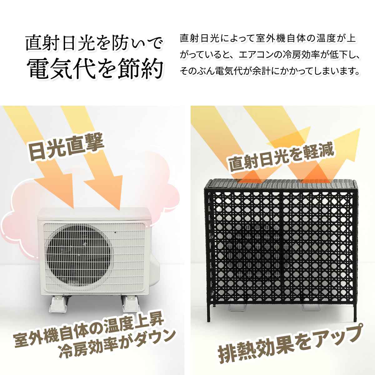 室外機カバー ラタン調 日よけ 省エネ （ エアコン室外機カバー ラタン