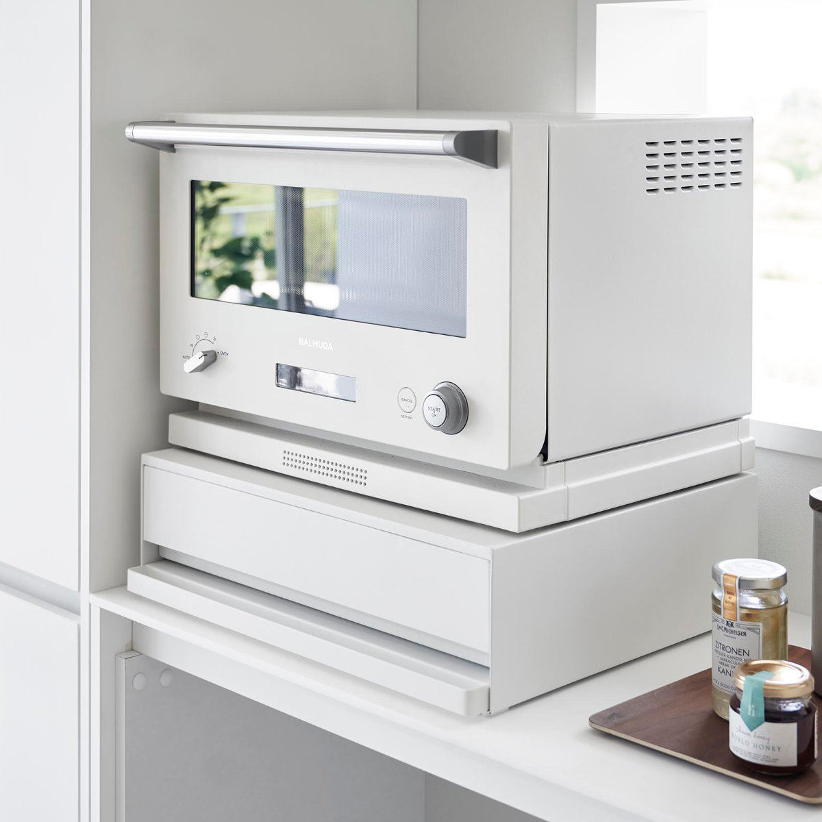 山崎実業 tower ツーウェイ キッチン 家電下 引出&スライドテーブル tower】 ツーウェイ キッチン家電下引き出し&スライドテーブル