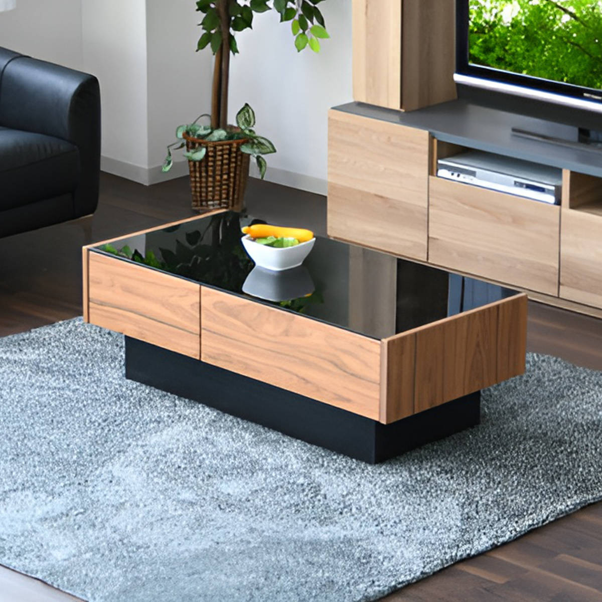 ローテーブル おしゃれ ガラス 大きめ 引き出し 幅105cm （ リビング