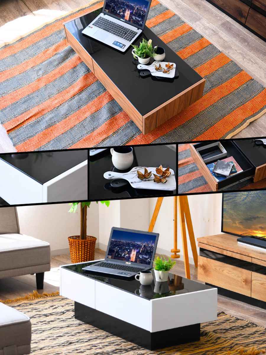 ローテーブル おしゃれ ガラス 大きめ 引き出し 幅105cm （ リビング