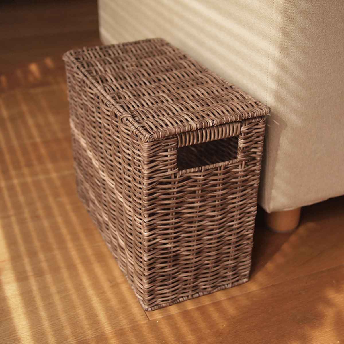バスケット フェイクメイズラタンPP 3個セット 蓋付角型抜き手