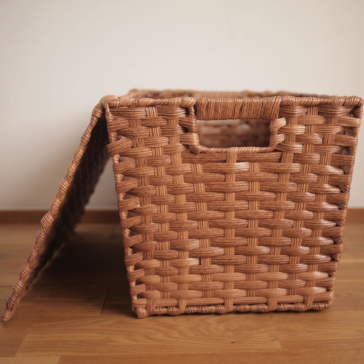 バスケット フェイクメイズラタンPP 蓋付角型抜き手バスケット L