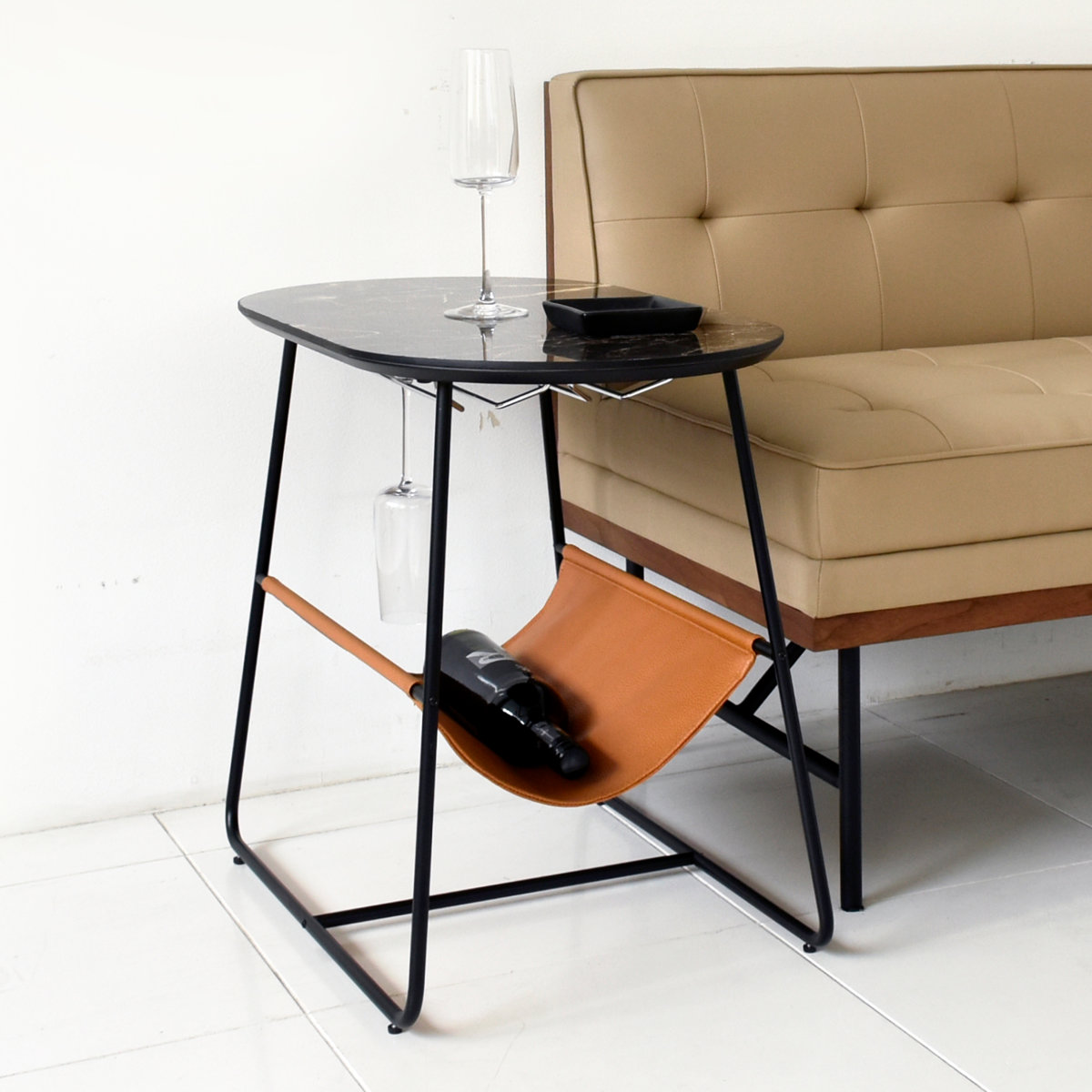 GART（ガルト） サイドテーブル 丸 収納 大理石調 高さ53cm （ ワイン