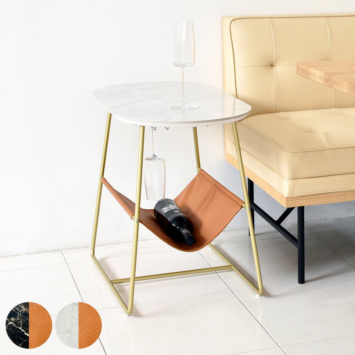 GART（ガルト） サイドテーブル 丸 収納 大理石調 高さ53cm （ ワイン