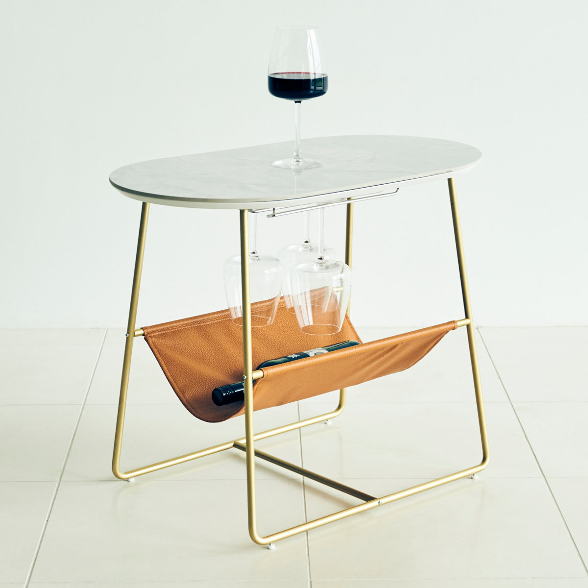 GART（ガルト） サイドテーブル 丸 収納 大理石調 高さ53cm （ ワイン