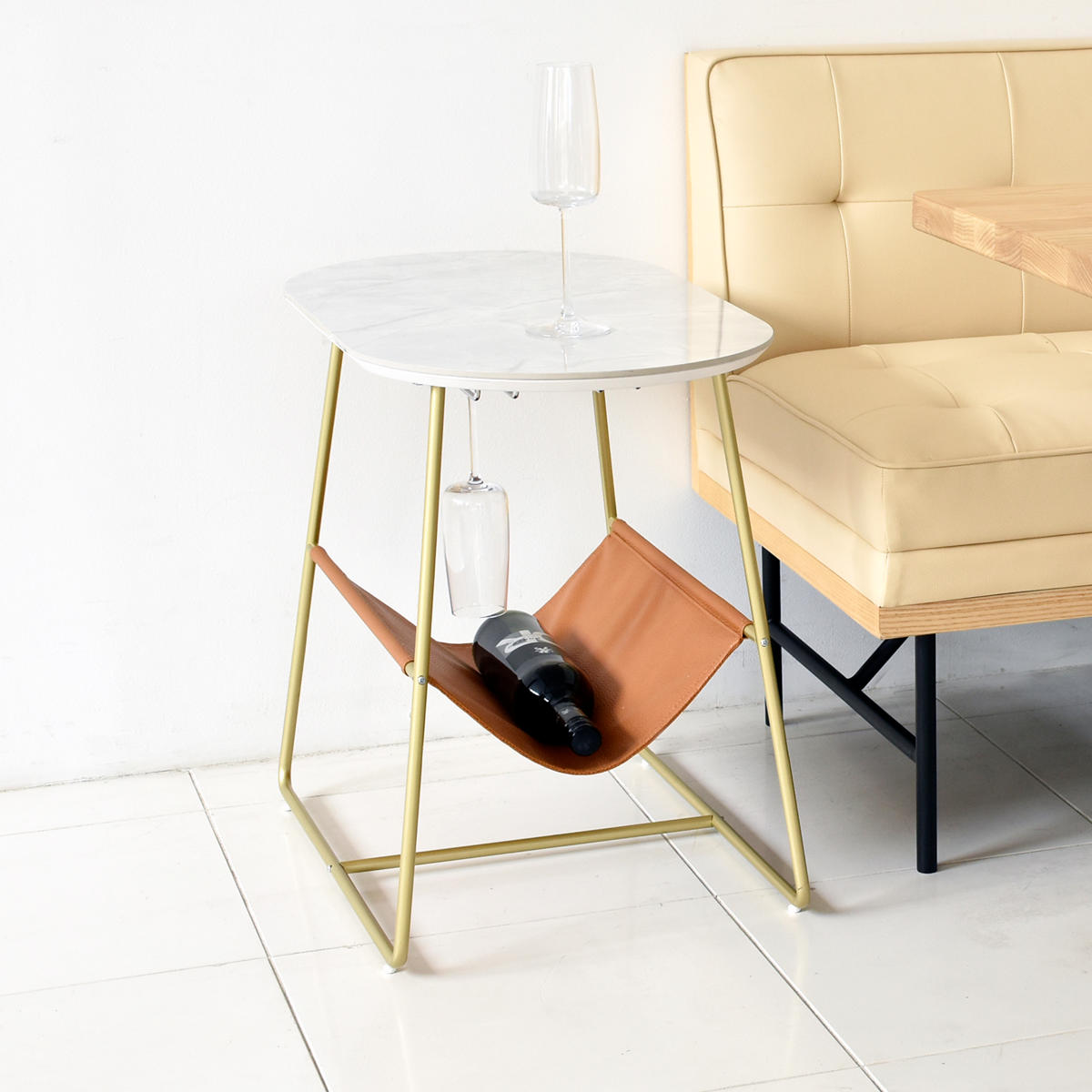 GART（ガルト） サイドテーブル 丸 収納 大理石調 高さ53cm （ ワイン