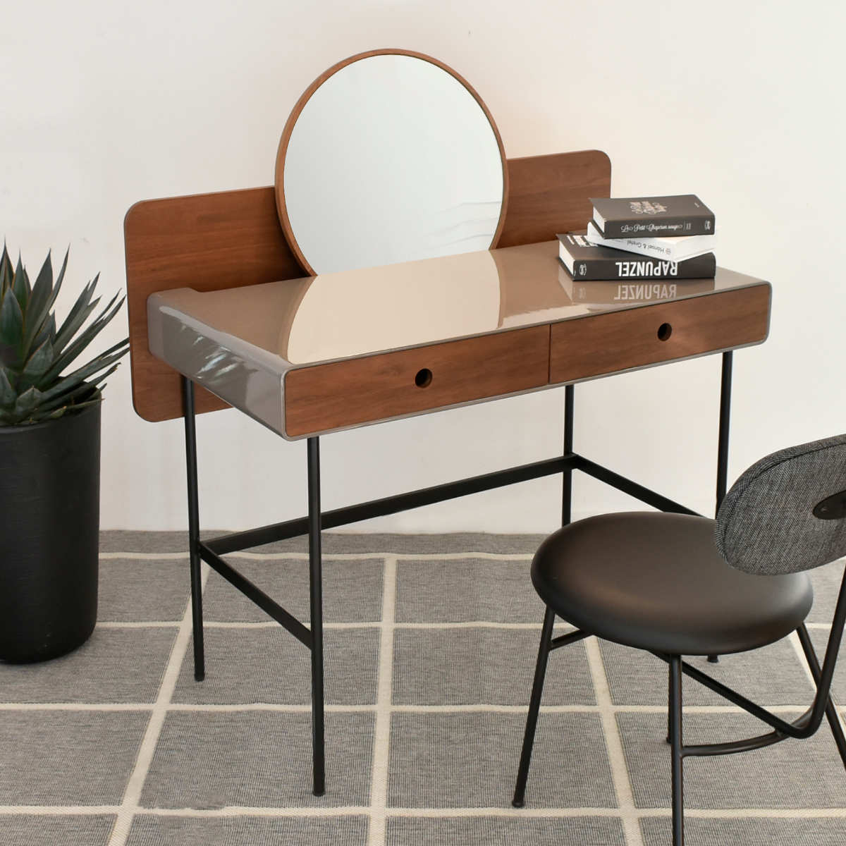 GART（ガルト） ドレッサー コンパクト デスク 引き出し 木目 配線穴