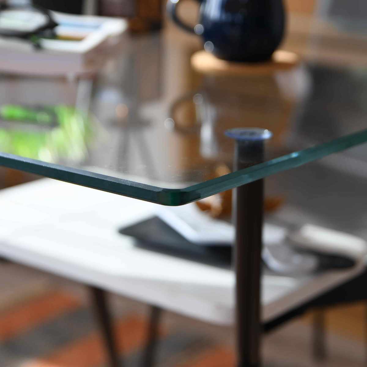 ダイニングテーブル 2人掛け ガラス 収納スペース付き 幅80cm