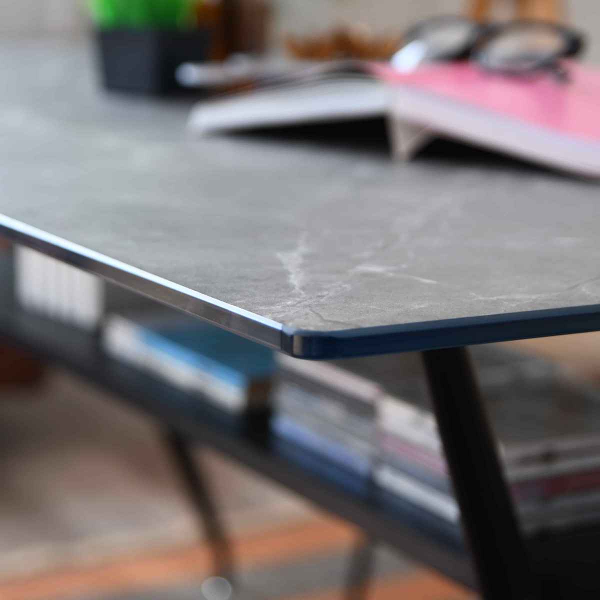 ダイニングテーブル 4人掛け 大理石調 収納スペース付き 幅140cm （ 石