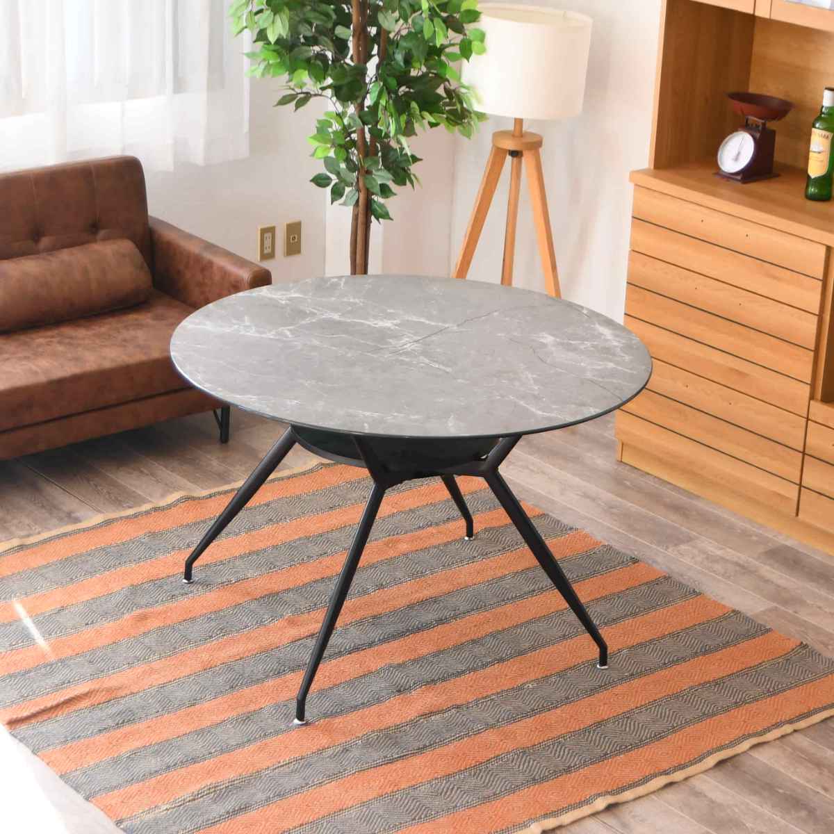 ダイニングテーブル 丸テーブル 4人掛け 大理石調 収納スペース付き 幅