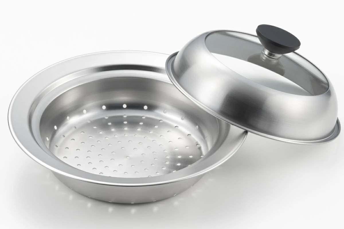 ロイヤルクイーン　両手鍋　蒸し器　ドーム型蓋　ステンレス製 ヨシカワ お鍋用蒸し器 18〜20cm用 ガラス蓋付き 日本製 （ 蒸し器