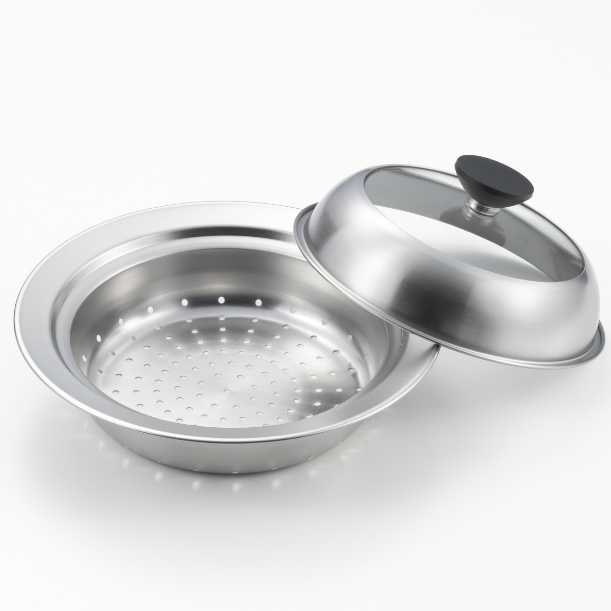 ヨシカワ お鍋用蒸し器 18〜20cm用 ガラス蓋付き 日本製 （ 蒸し器