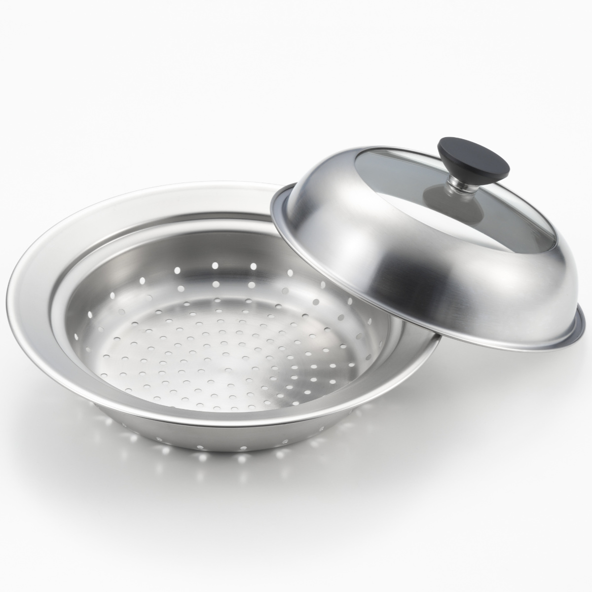 ヨシカワ お鍋用蒸し器 20〜22cm用 ガラス蓋付き 日本製 （ 蒸し器