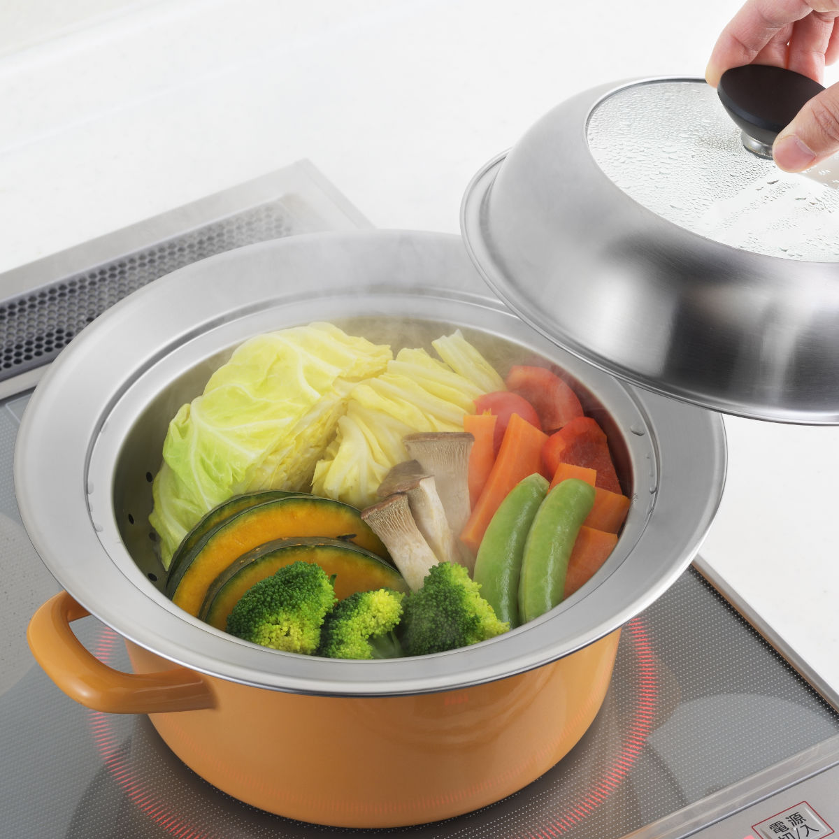 ヨシカワ お鍋用蒸し器 20〜22cm用 ガラス蓋付き 日本製 （ 蒸し器