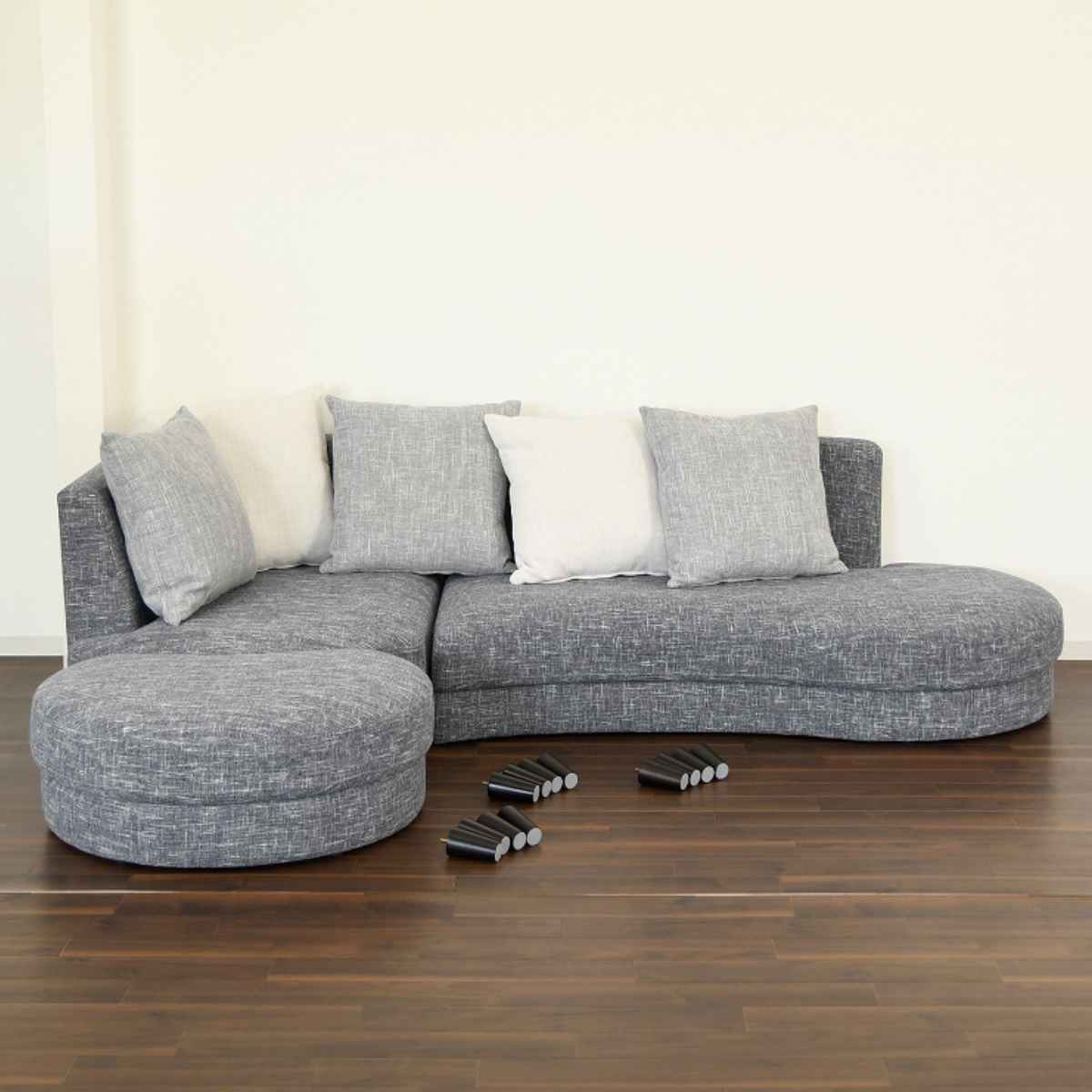 ソファ 3人掛け L字 脚取り外し可能 クッション5個付き ファブリック