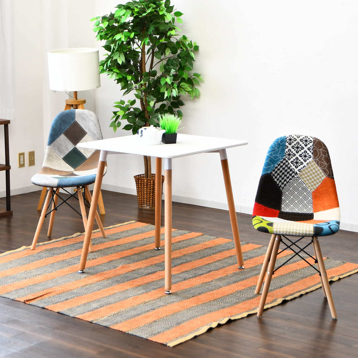 ダイニングチェア 疲れにくい 背もたれ 組立簡単 パッチワーク柄 座面