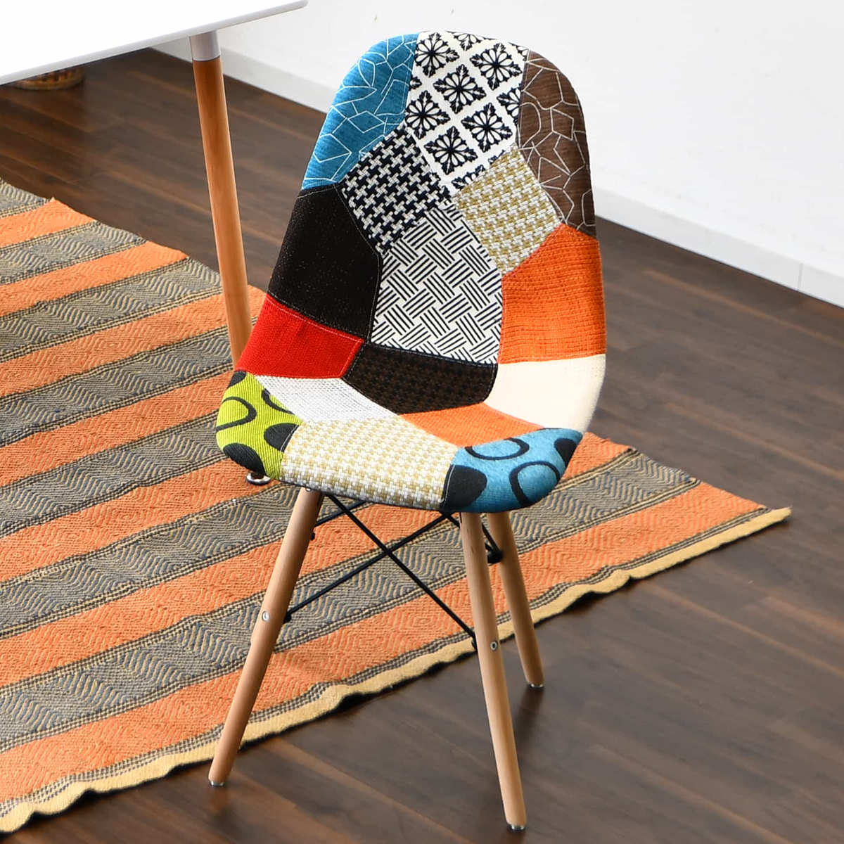 ダイニングチェア 疲れにくい 背もたれ 組立簡単 パッチワーク柄 座面